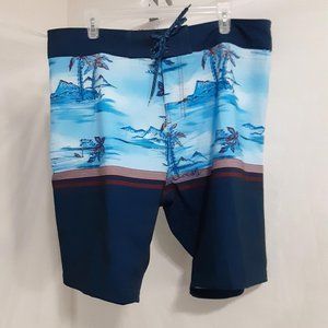 Burnside Surf Shorts Men Size 38 Palm Trees Tropical Swim Trunks